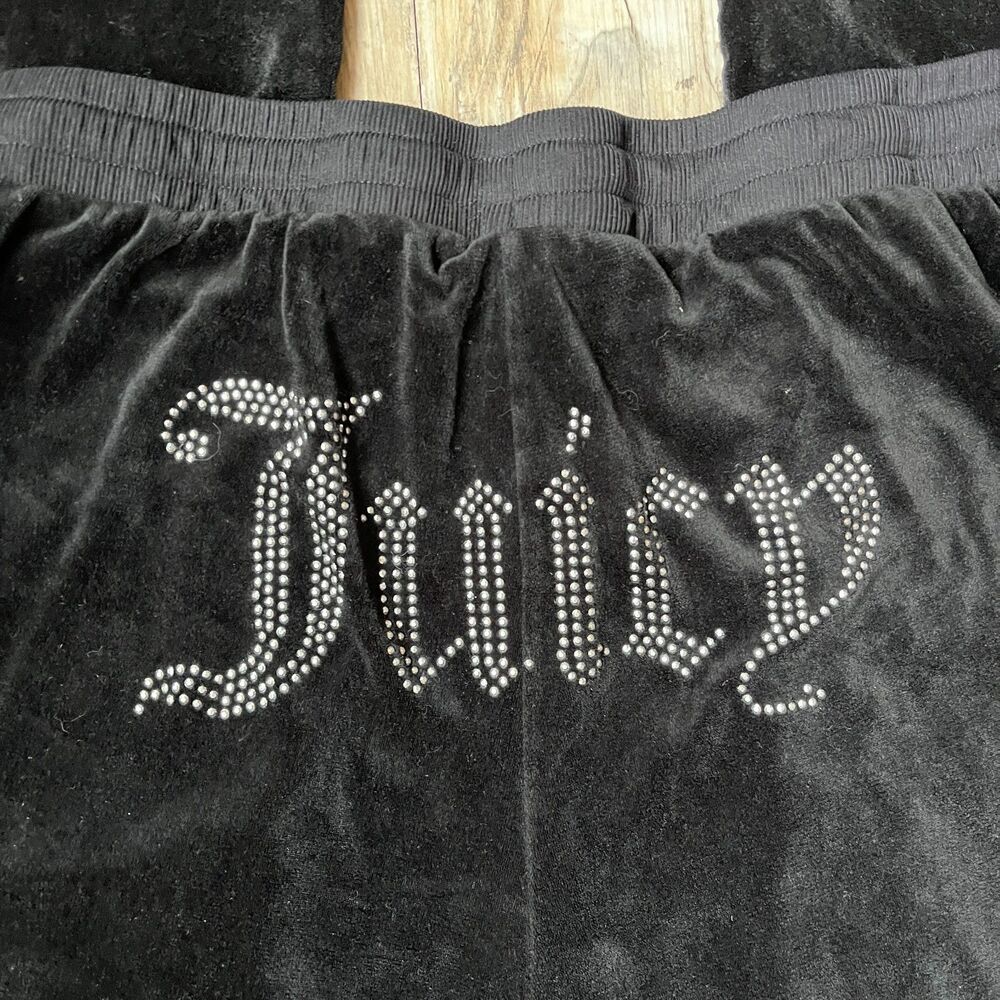 Juicy Couture OG Big Bling Velour Track Pants Black Large Velvet Fuzzy Soft Boot - Picture 3 of 7
